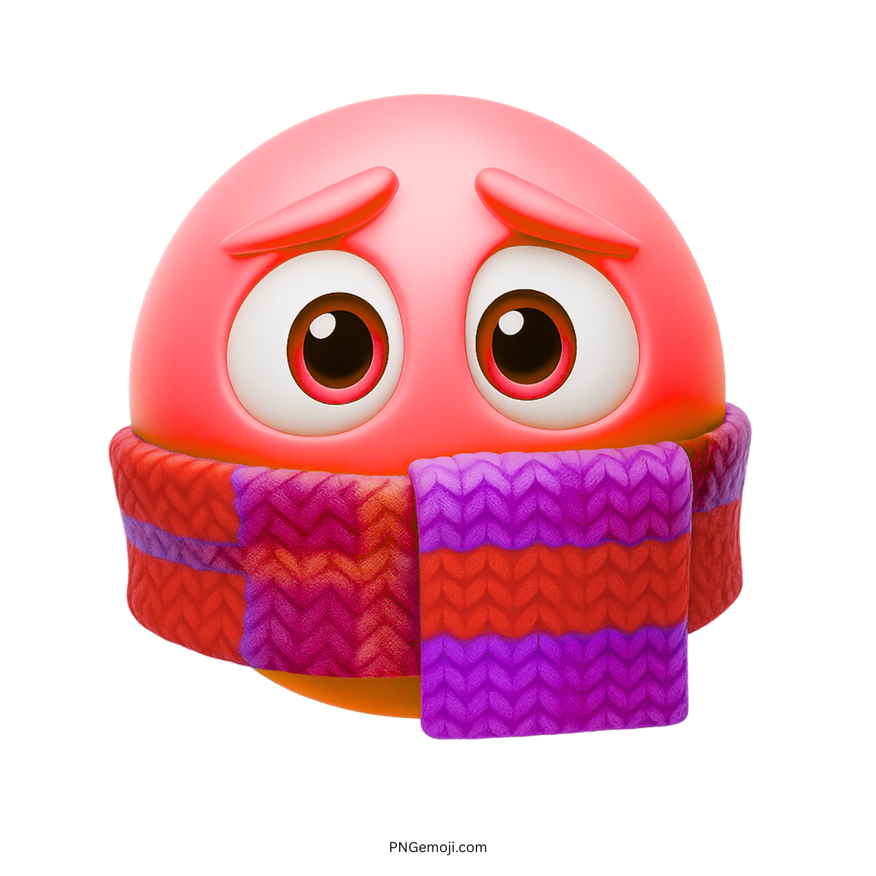 Red cold emoji with big eyes wrapped in scarf showing winter freezing expression