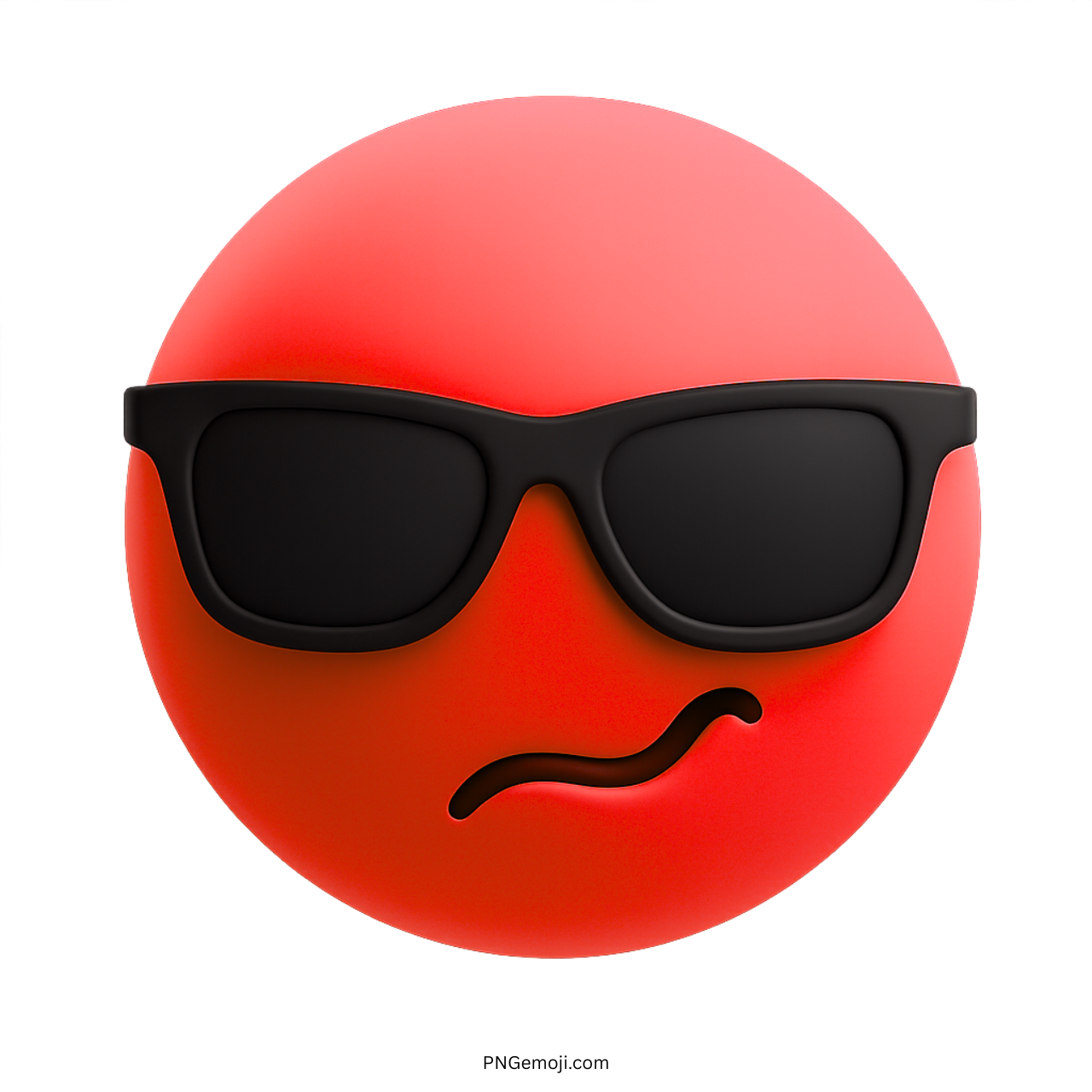 3D red smiley emoji with black sunglasses and confident smirk expression PNG