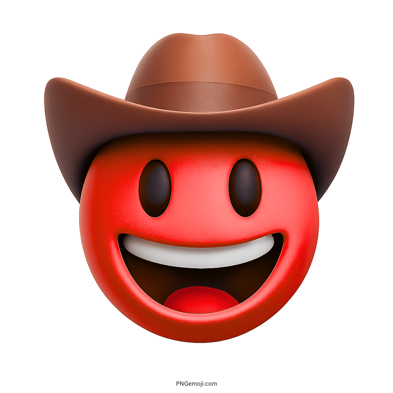 3D red cowboy emoji with a brown hat and smiling face