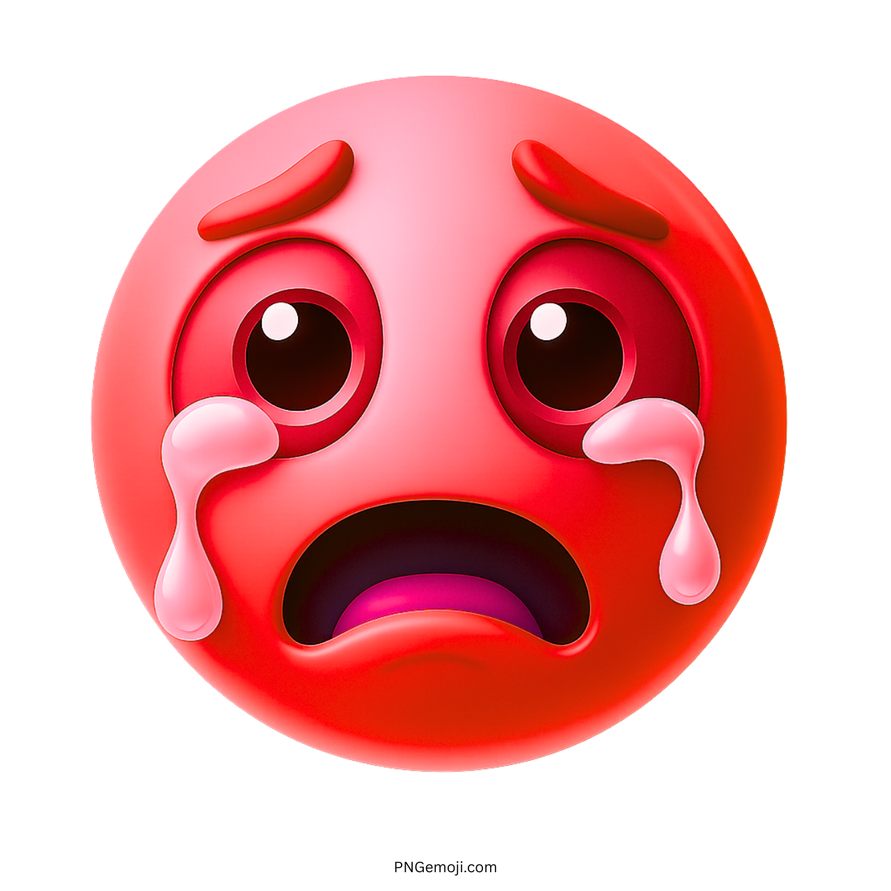 3D red crying emoji with sad face, tears, and emotional expression clipart PNG