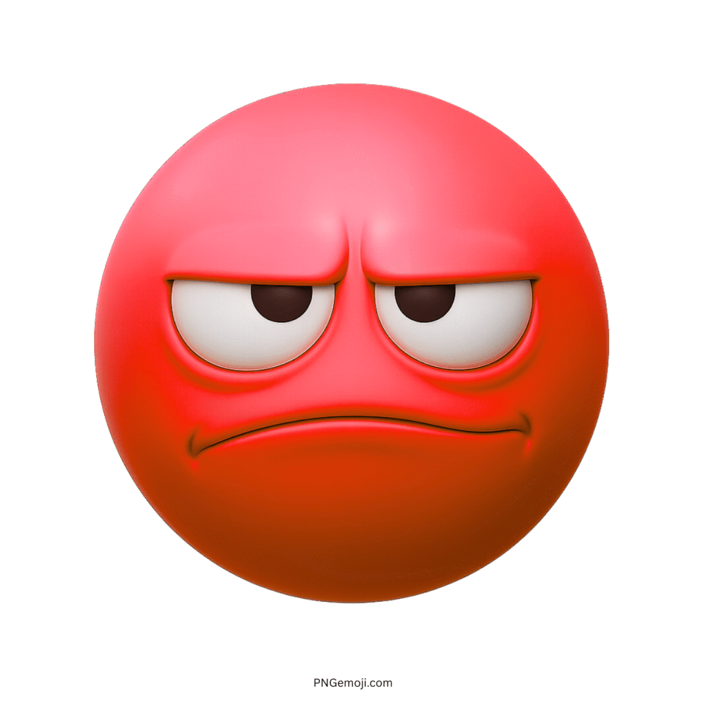 3D red emoji with annoyed unamused facial expression and tired droopy eyes