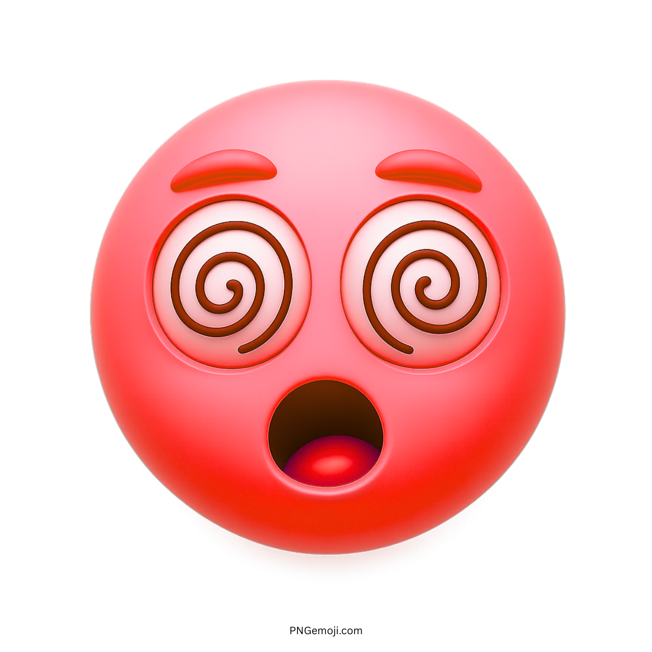 Red dizzy emoji with spiral eyes and surprised glowing red open mouth