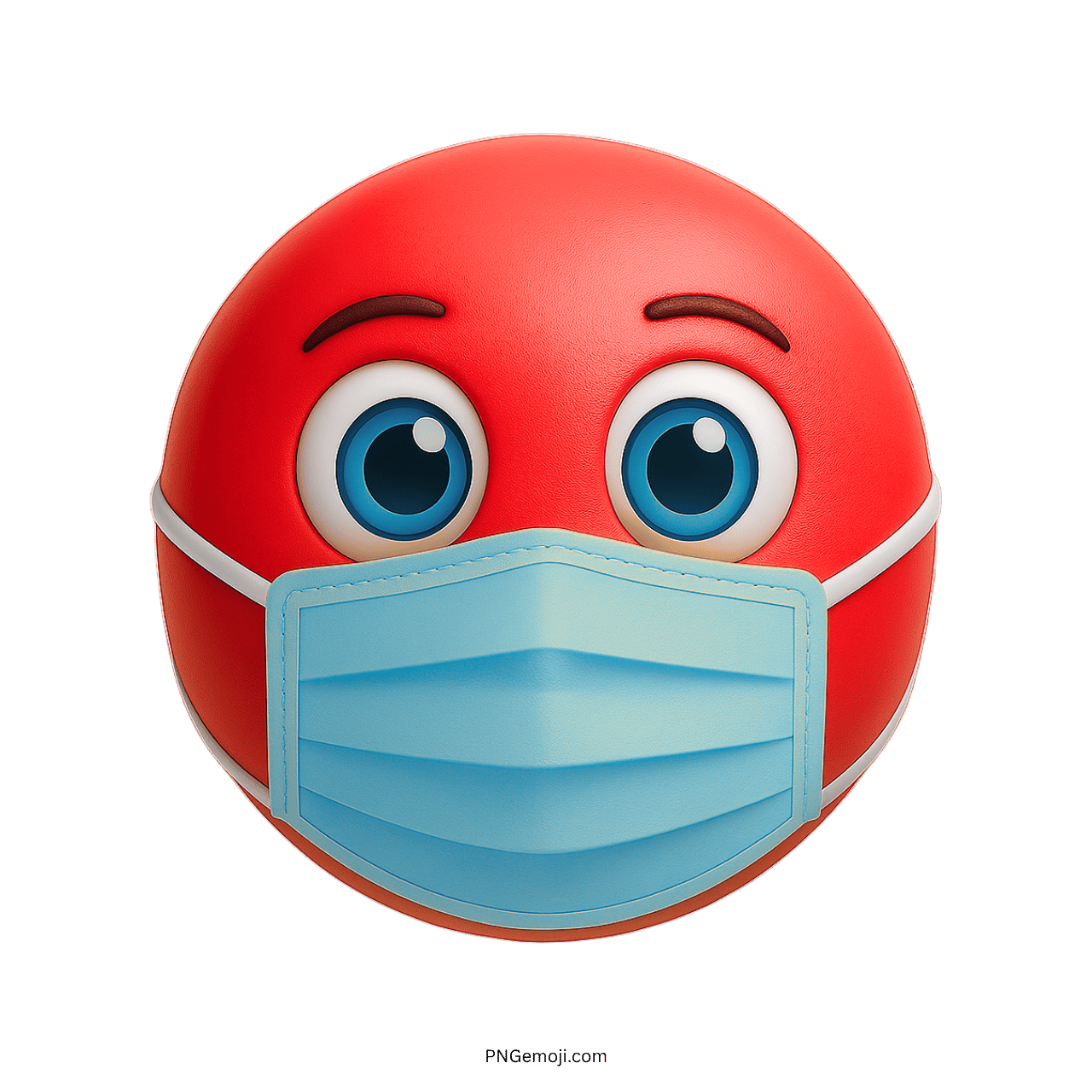 Red emoji face with wide eyes and light blue surgical protective face mask