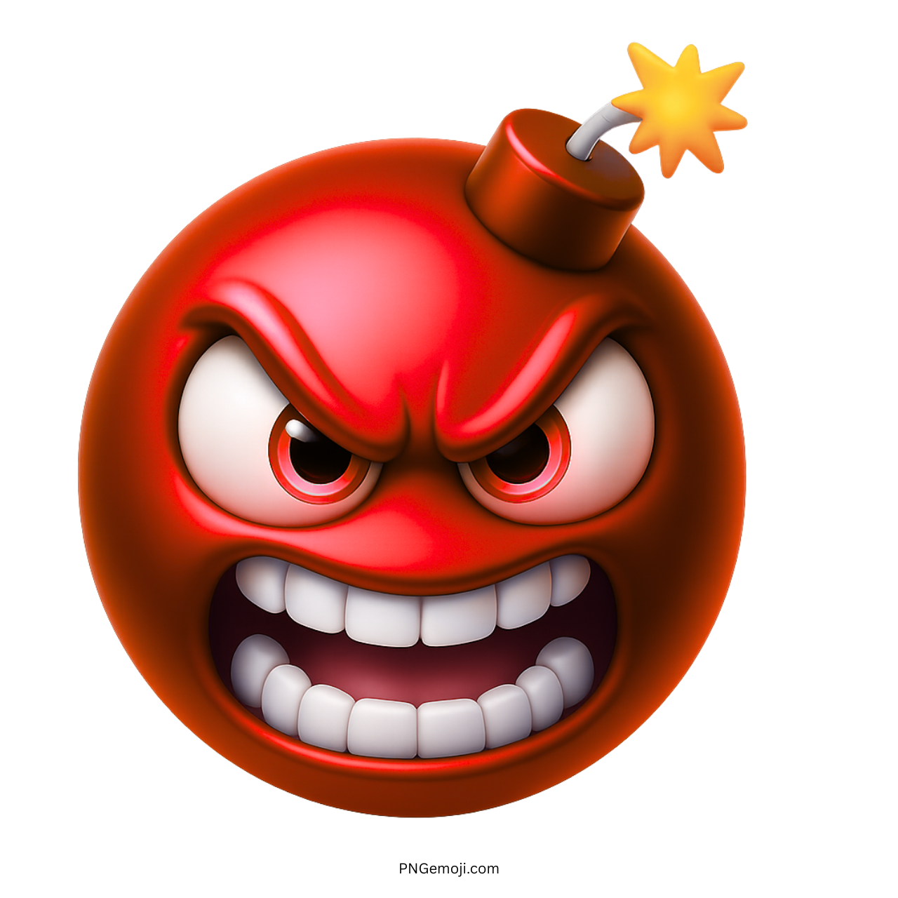 3D red bomb face emoji showing extreme anger with burning fuse and clenched teeth