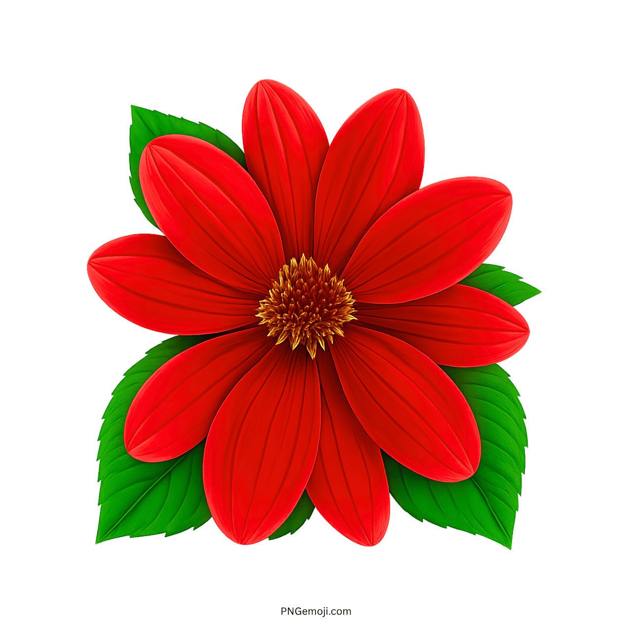 Bold red flower with green leaves in a spring emoji style