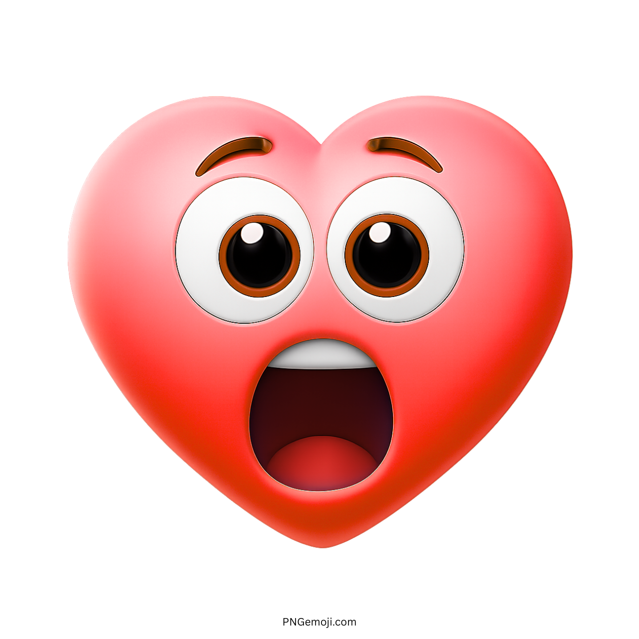 3D red heart emoji with shocked eyes and open mouth reaction face