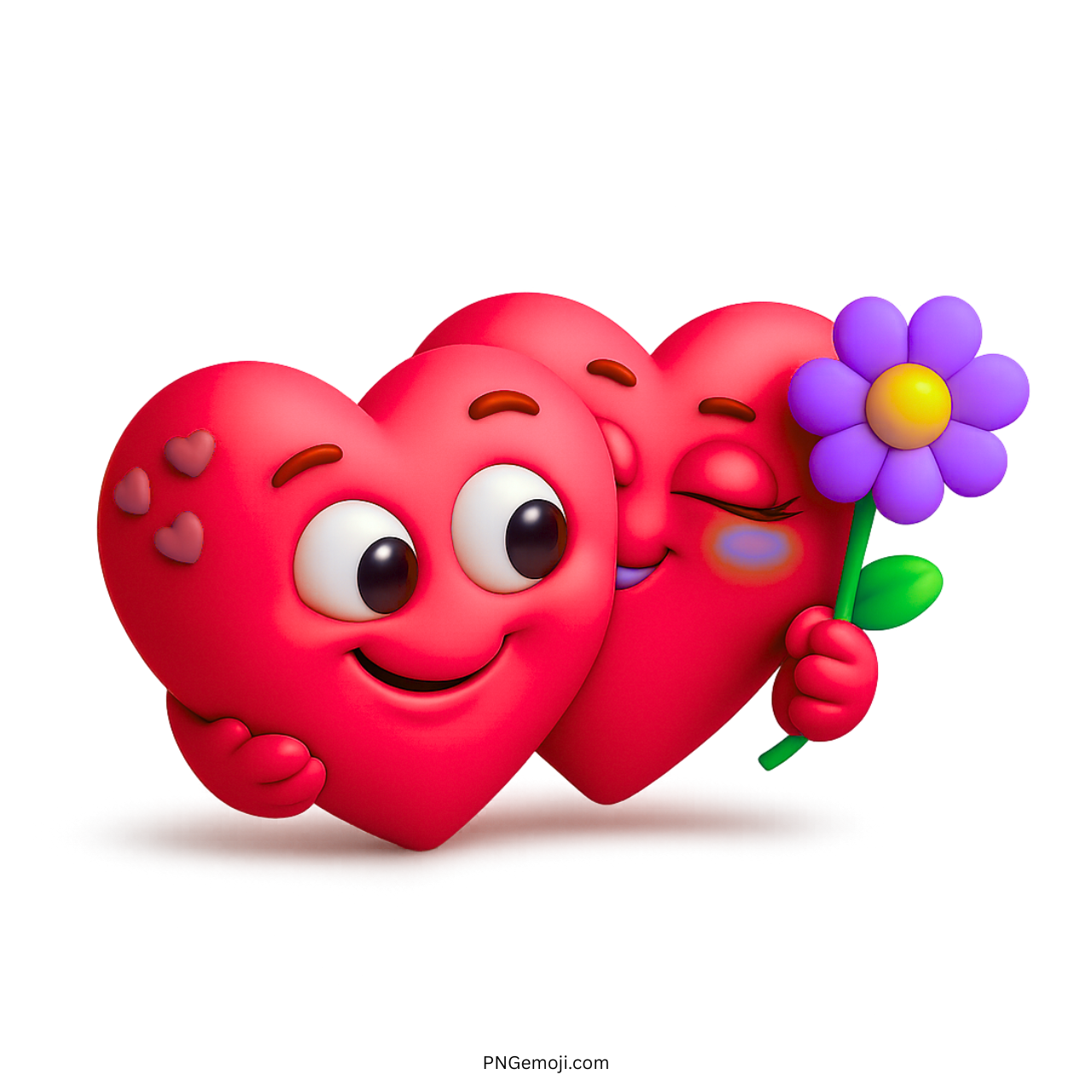 3D red heart emoji couple hugging with flower and smiling in love