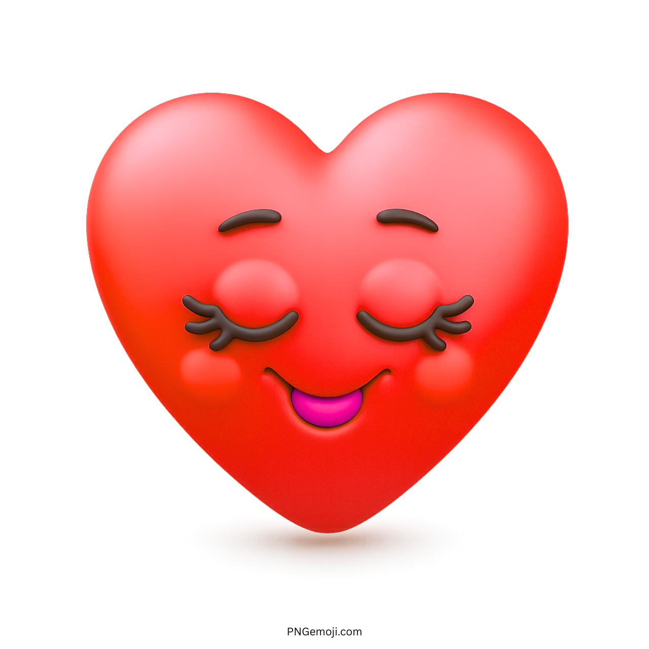 Adorable red heart emoji with closed eyes, blushing cheeks, and a pink smiling mouth