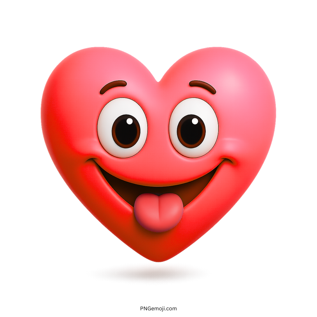 Cute red heart emoji with tongue out and expressive cartoon-style smiling face