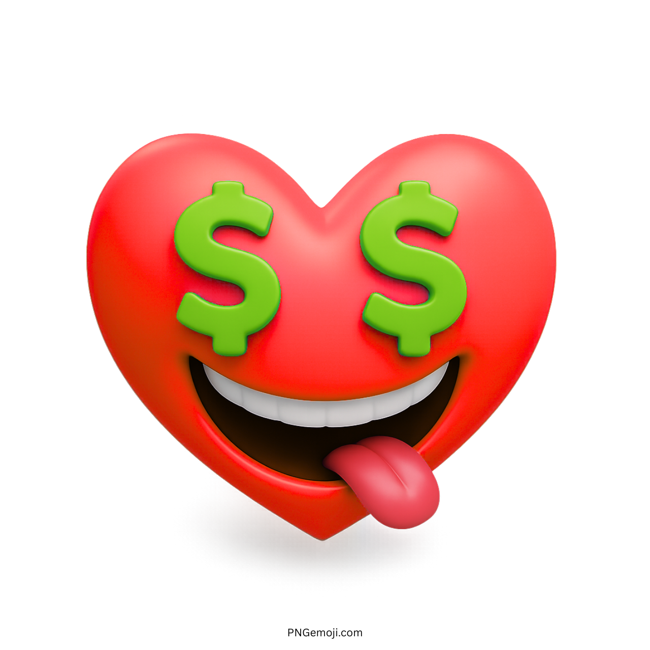 Red heart emoji with green dollar sign eyes and tongue sticking out playfully