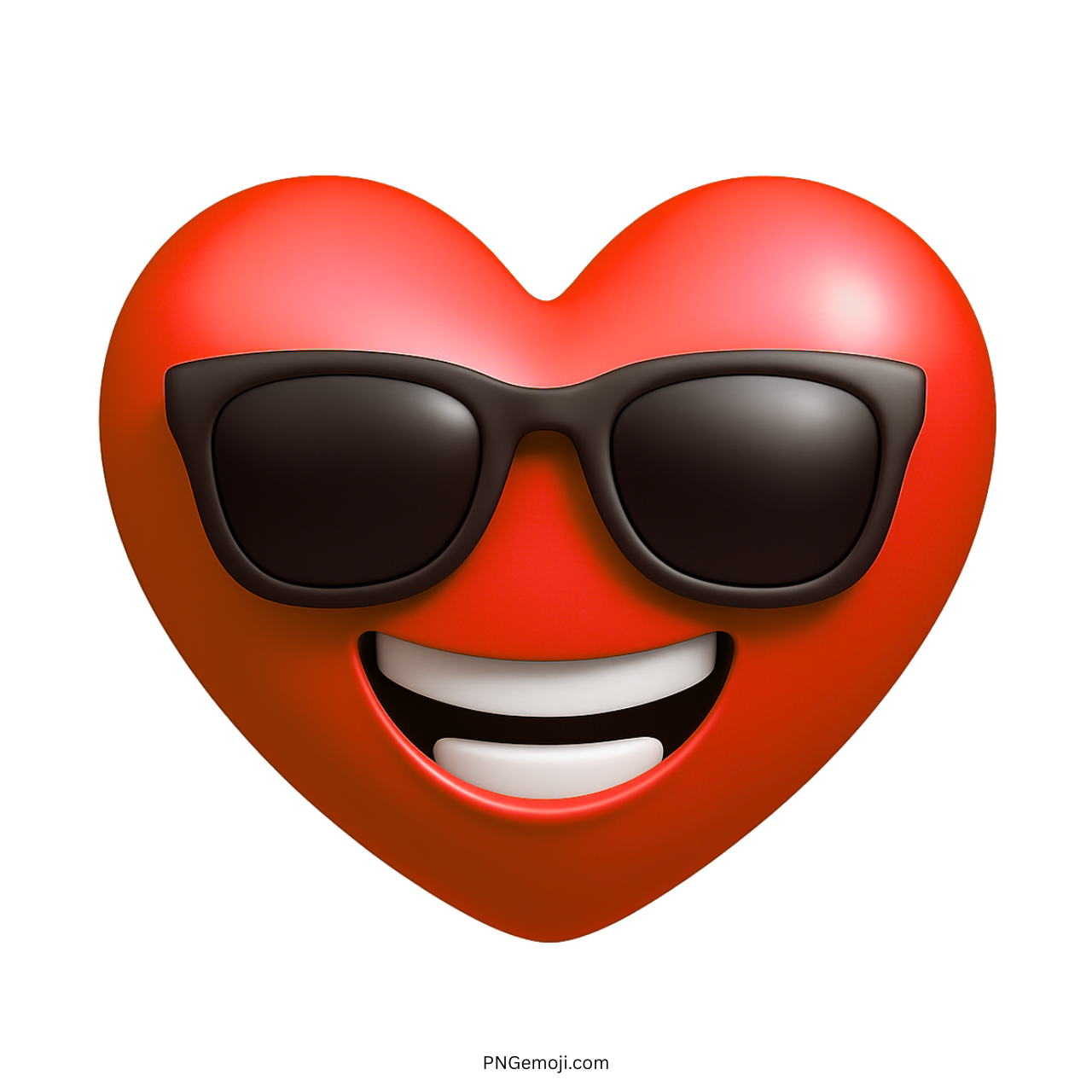 Red heart emoji wearing black sunglasses with a wide cool and happy smile
