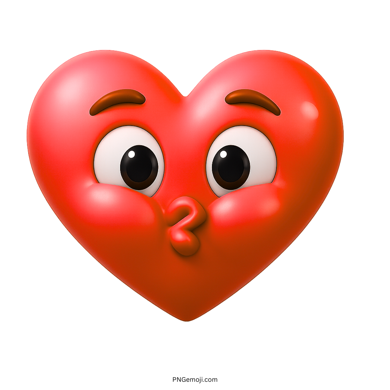 Red heart emoji with puffed cheeks holding breath and big surprised cartoon eyes