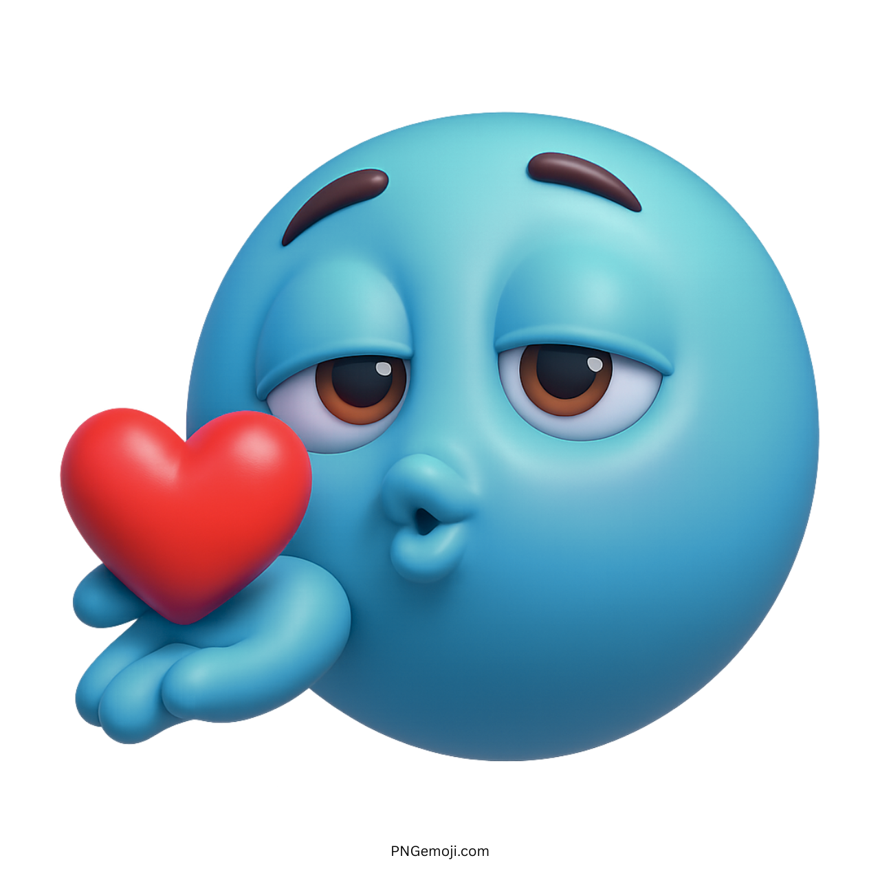 Red-toned emoji blowing heart kiss with romantic and affectionate facial expression