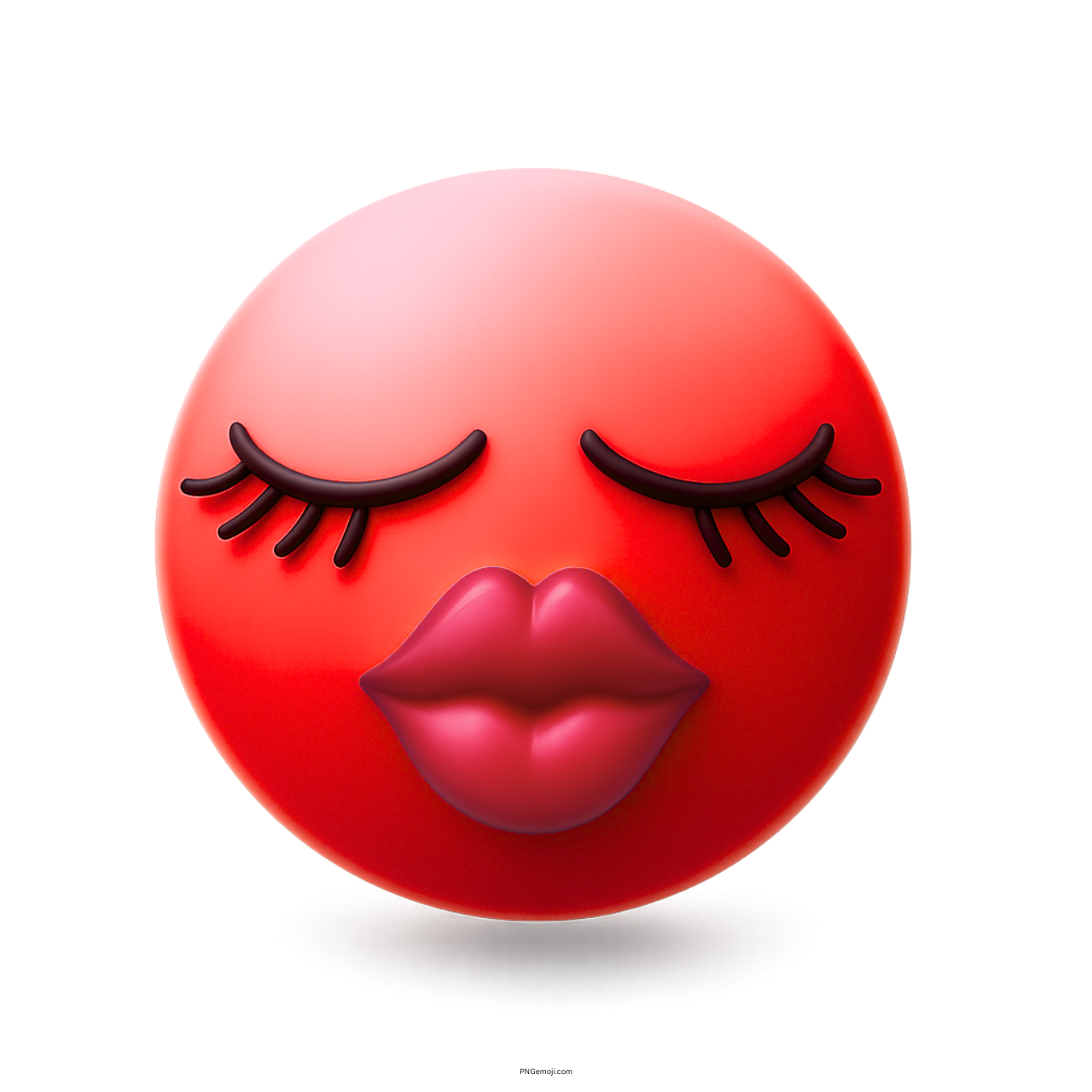 3D red kissing girl emoji with plump lips and closed eyelash-lined eyes