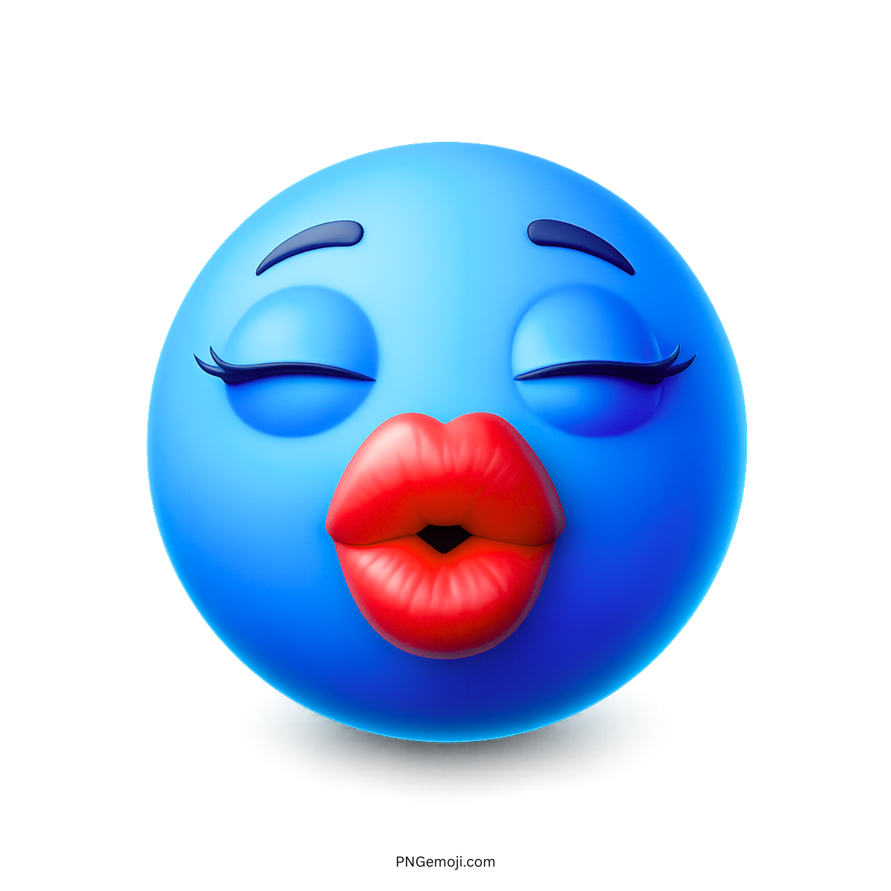 3D blue emoji with red lips blowing a kiss smack emoji