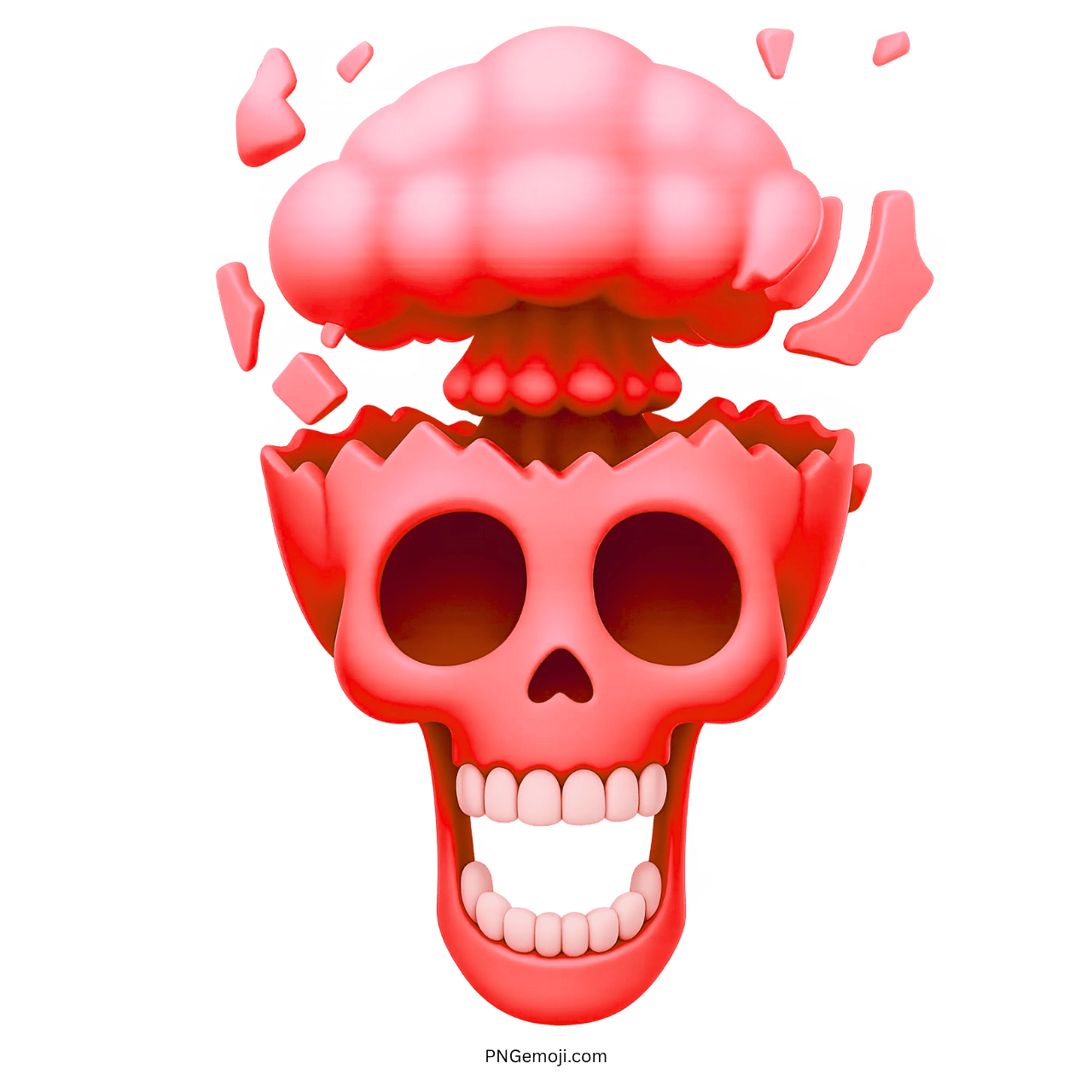 Red mewing skull emoji with exploding head and cartoon mushroom cloud design