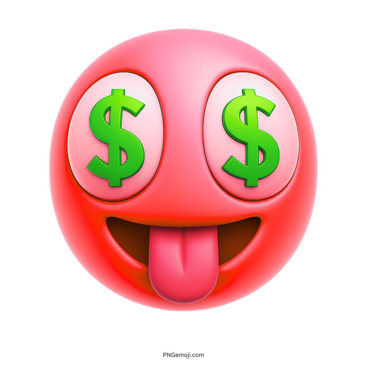 Red emoji with dollar sign eyes and tongue out showing money-crazy face