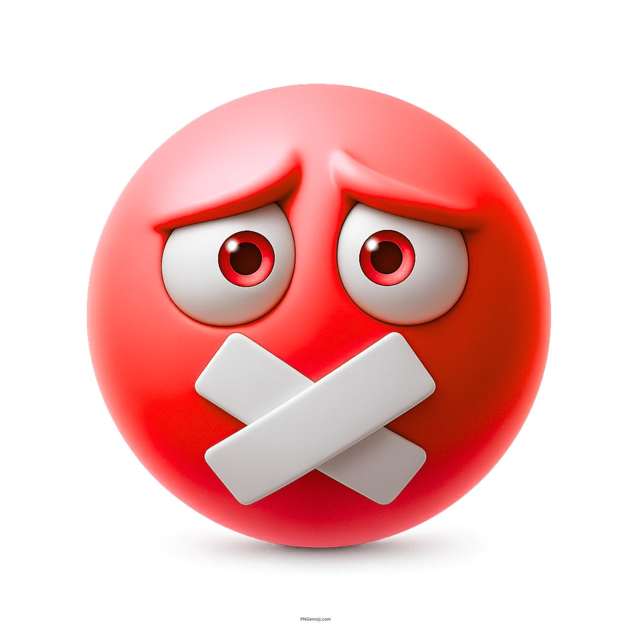 Red muted emoji with taped mouth and worried silent facial expression