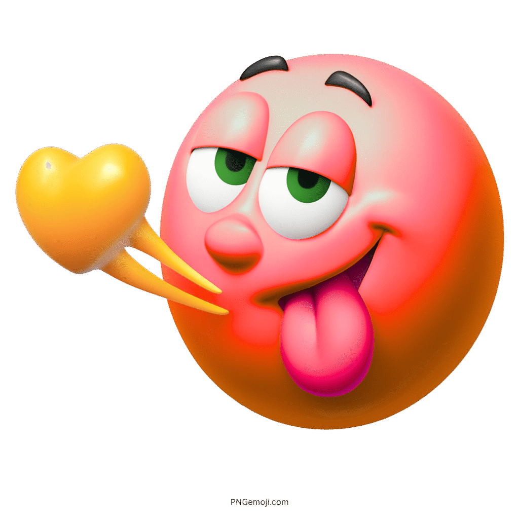 Red orange emoji blowing kiss with yellow heart and tongue out
