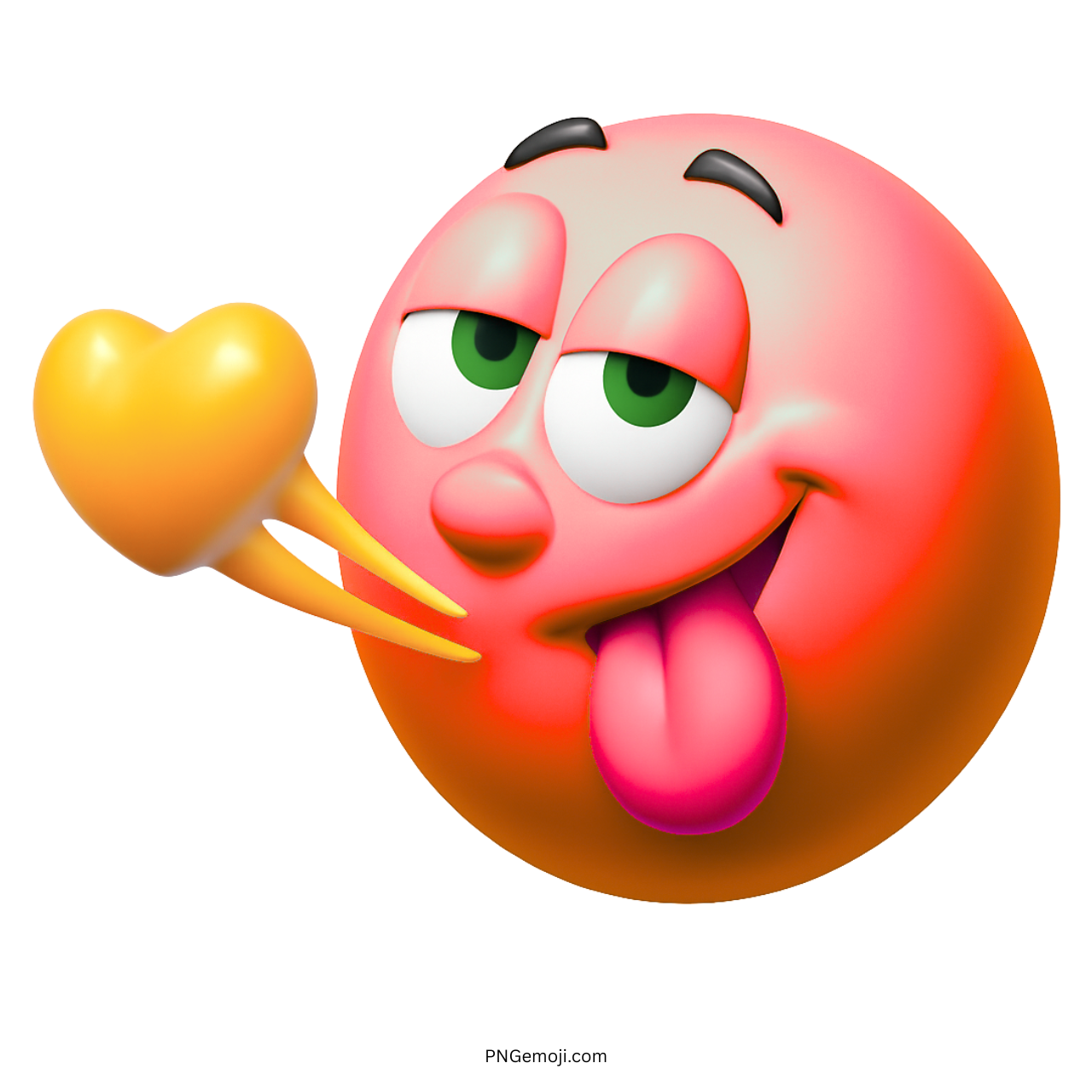 Red orange emoji blowing kiss with yellow heart and tongue out