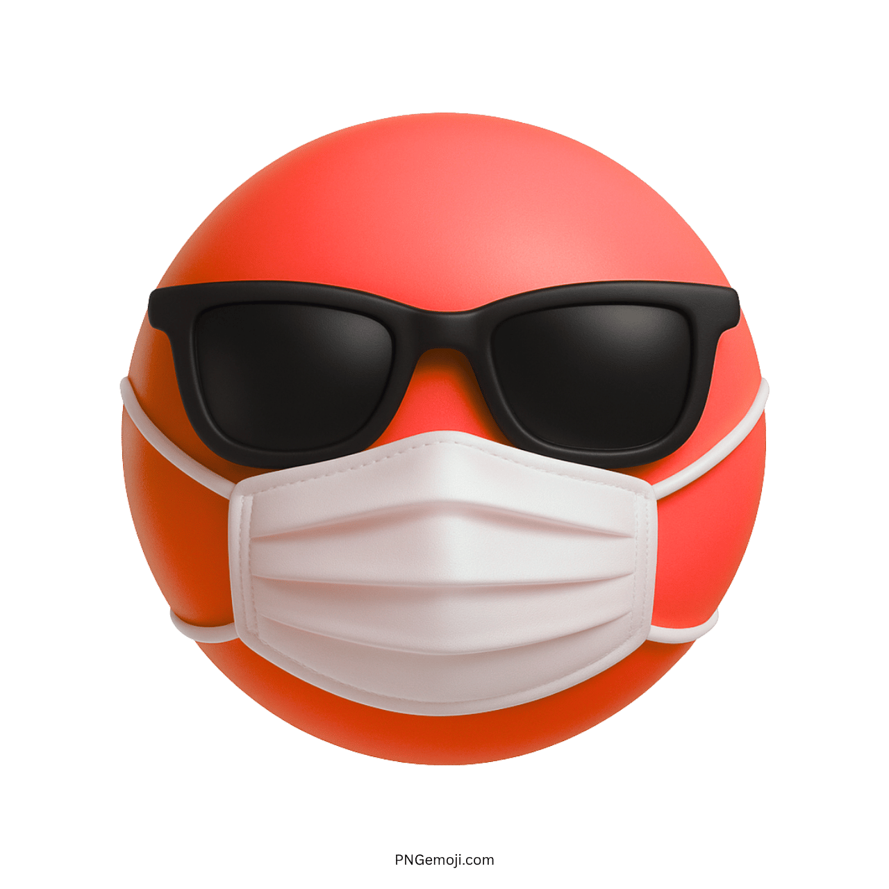 Bright red-orange emoji with black sunglasses and white mask showing confident style