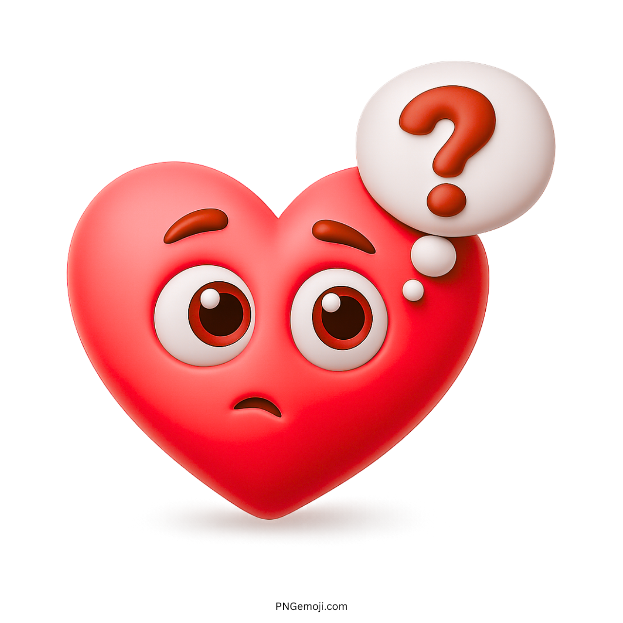 Red heart emoji with confused eyes and a question mark in thought bubble.