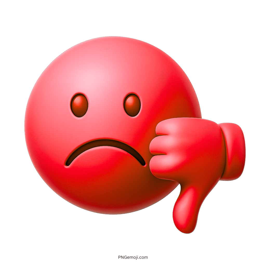 3D red emoji with sad face and thumbs down gesture for negative feedback