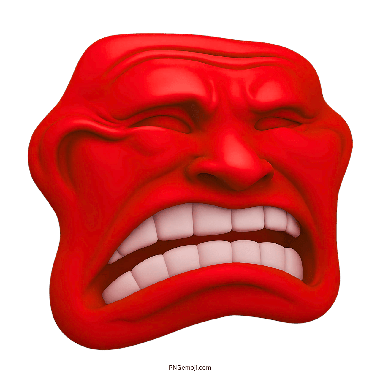 bright red sad troll face emoji with clenched teeth and emotional grimace