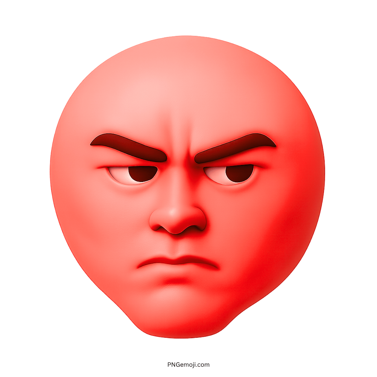 Red 3D emoji face with serious sigma look, sharp eyebrows, and firm jawline