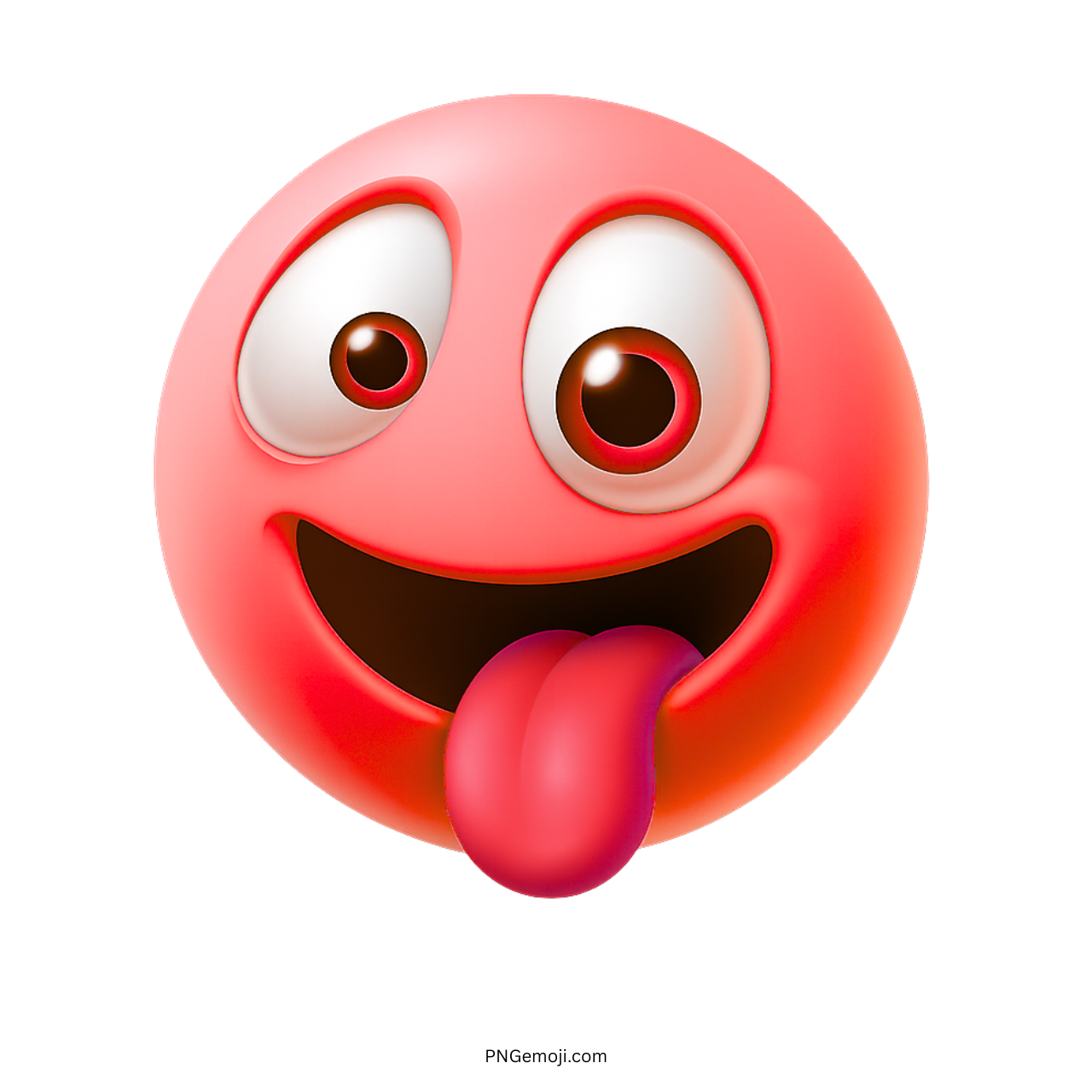 Red silly emoji face with tongue out and big goofy cartoonish eyes