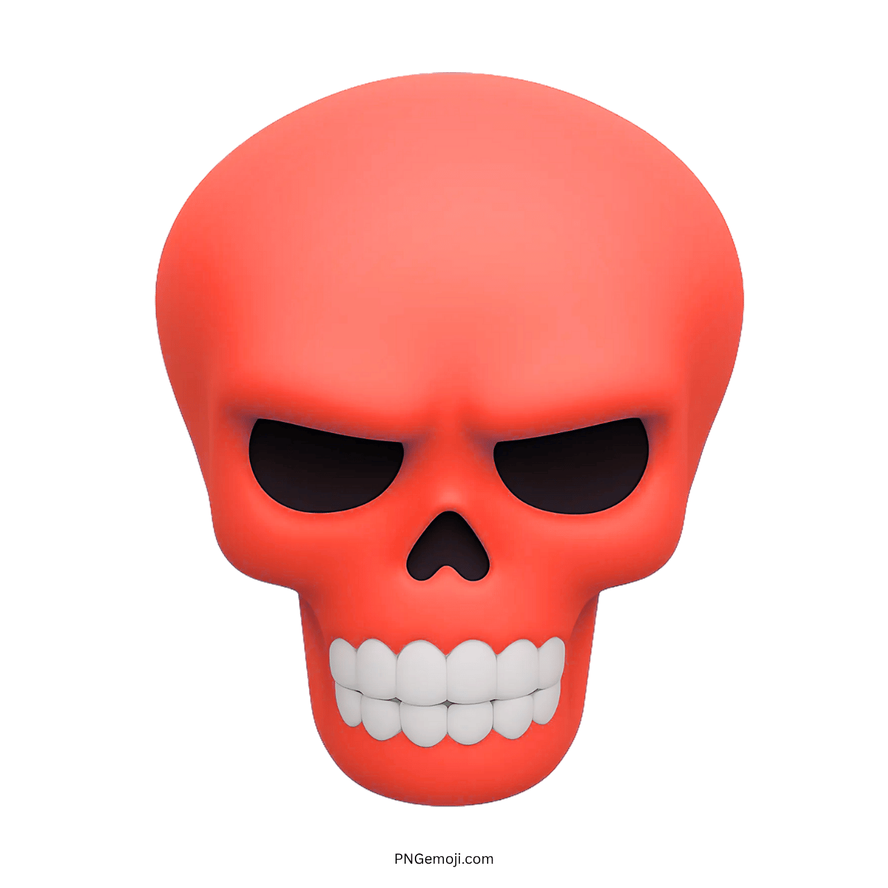 3D red skull emoji with black eyes and white teeth on transparent background