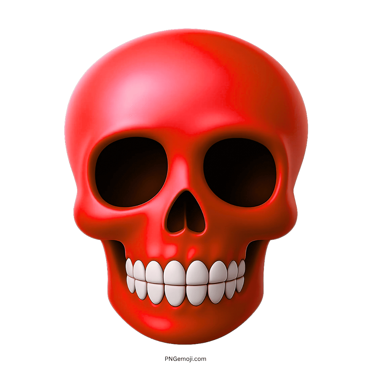 3D red skull emoji with glowing red surface, white teeth, and dark hollow eyes