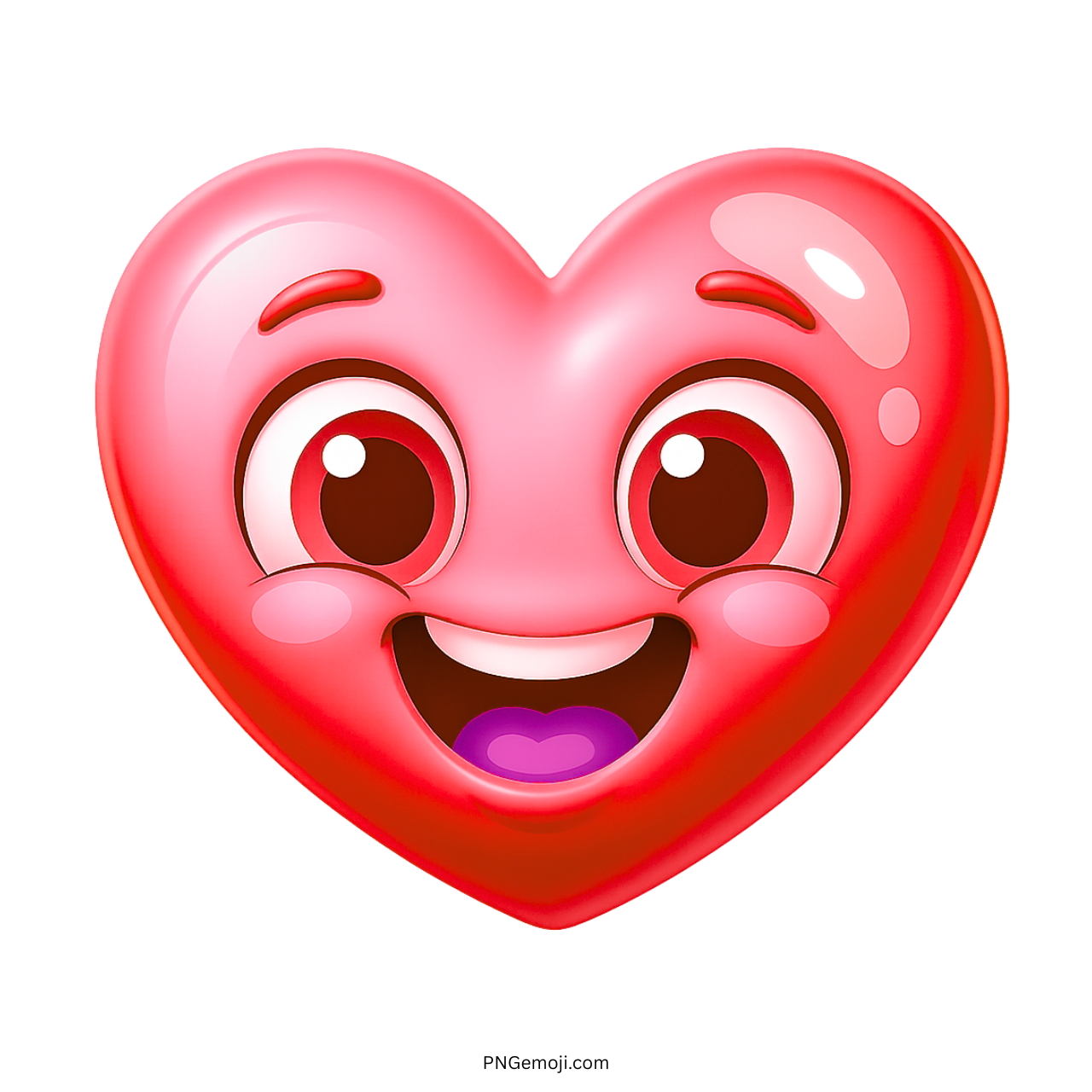 Smiling red heart emoji with wide eyes and joyful cute cartoon love expression