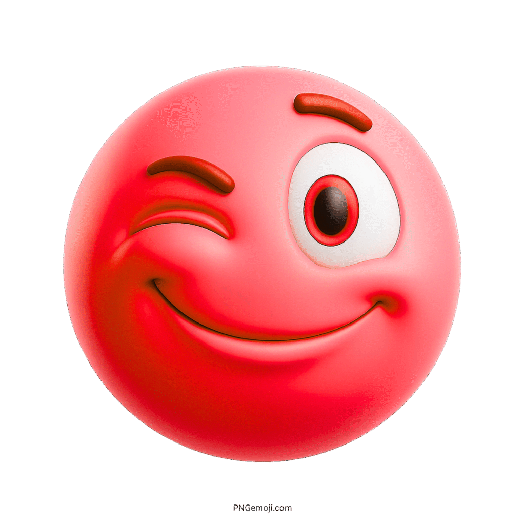 3D red wink emoji with confident smile and expressive playful eye gesture