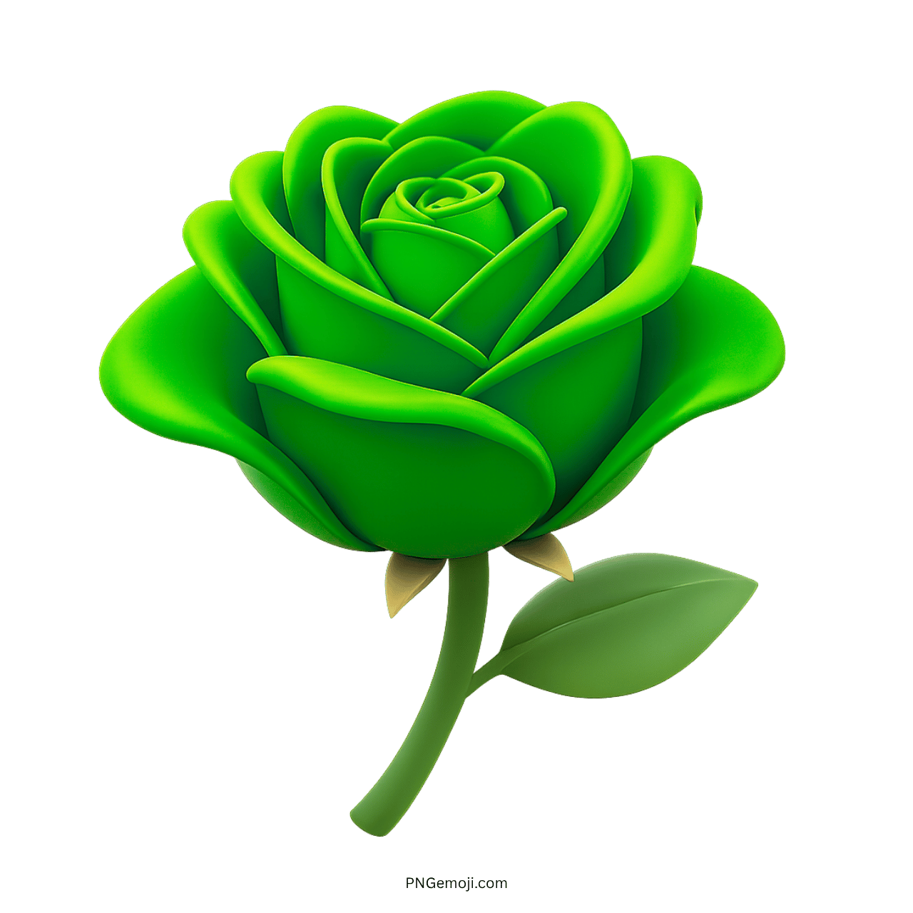 3D green rose flower with realistic details and leave