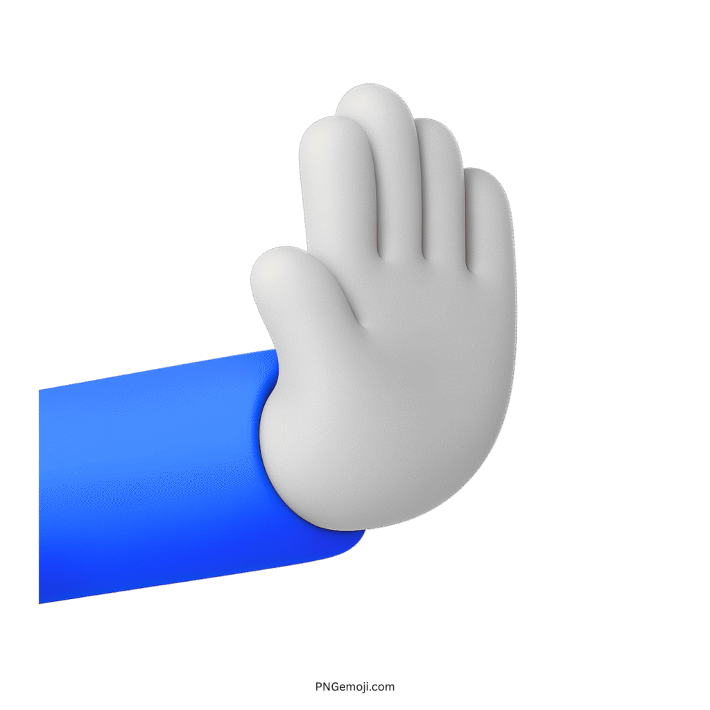3D rightwards pushing hand emoji with blue sleeve in PNG format.