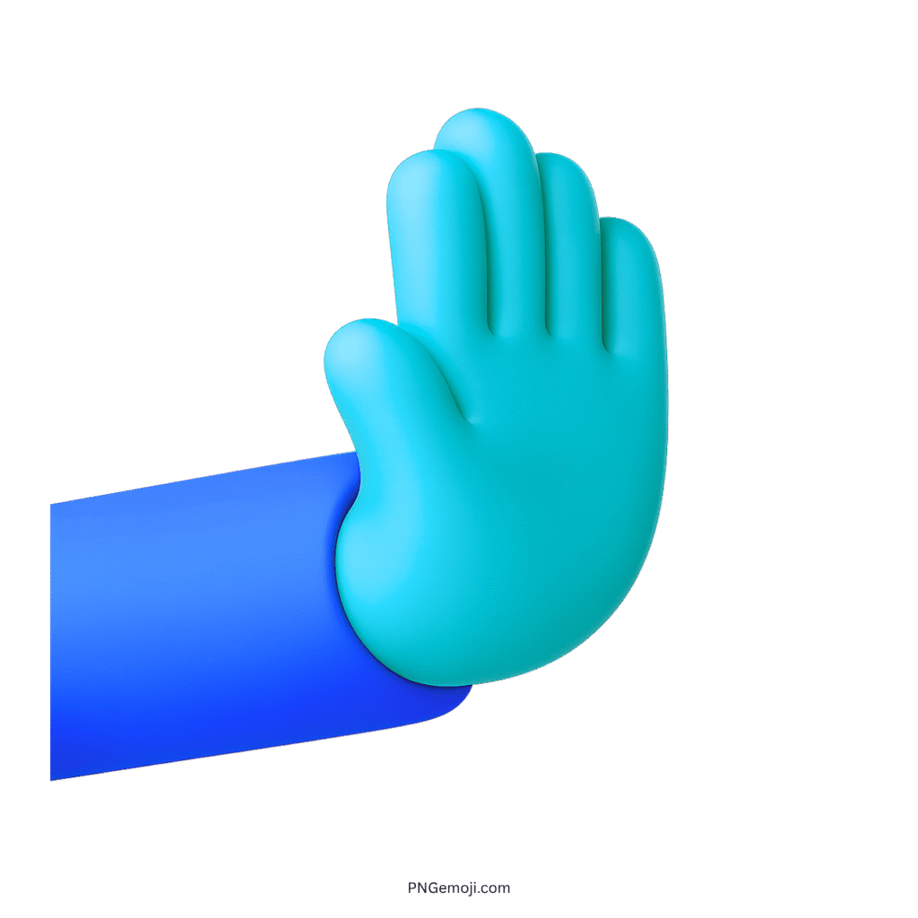 3D rightwards pushing hand emoji with blue-green hand and blue sleeve in PNG format.