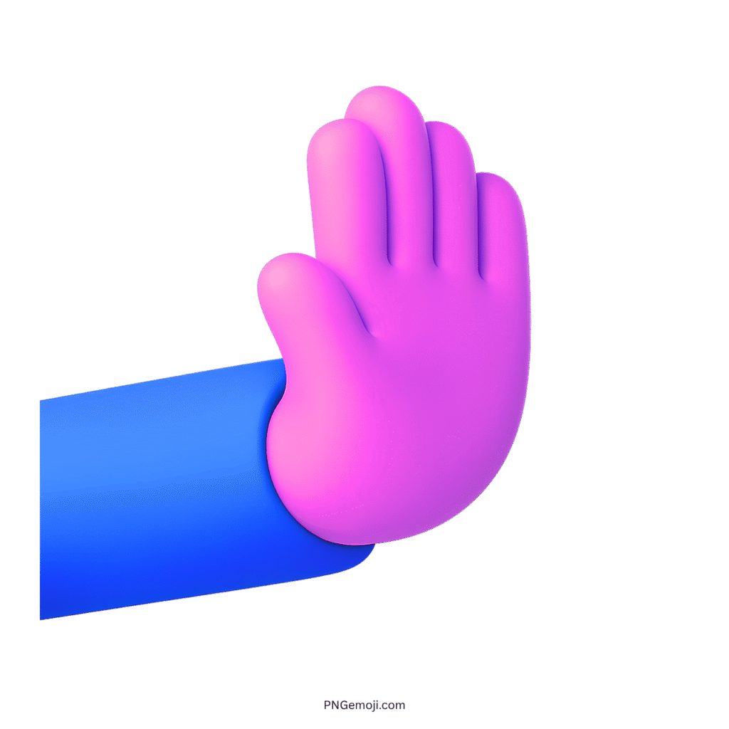 3D rightwards pushing hand emoji with pink hand and blue sleeve in PNG format.