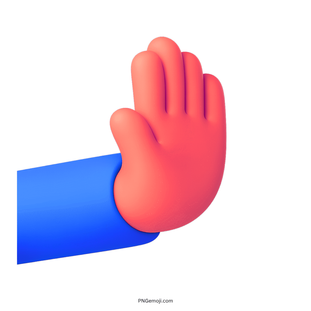 3D rightwards pushing hand emoji with red hand and blue sleeve in PNG format.