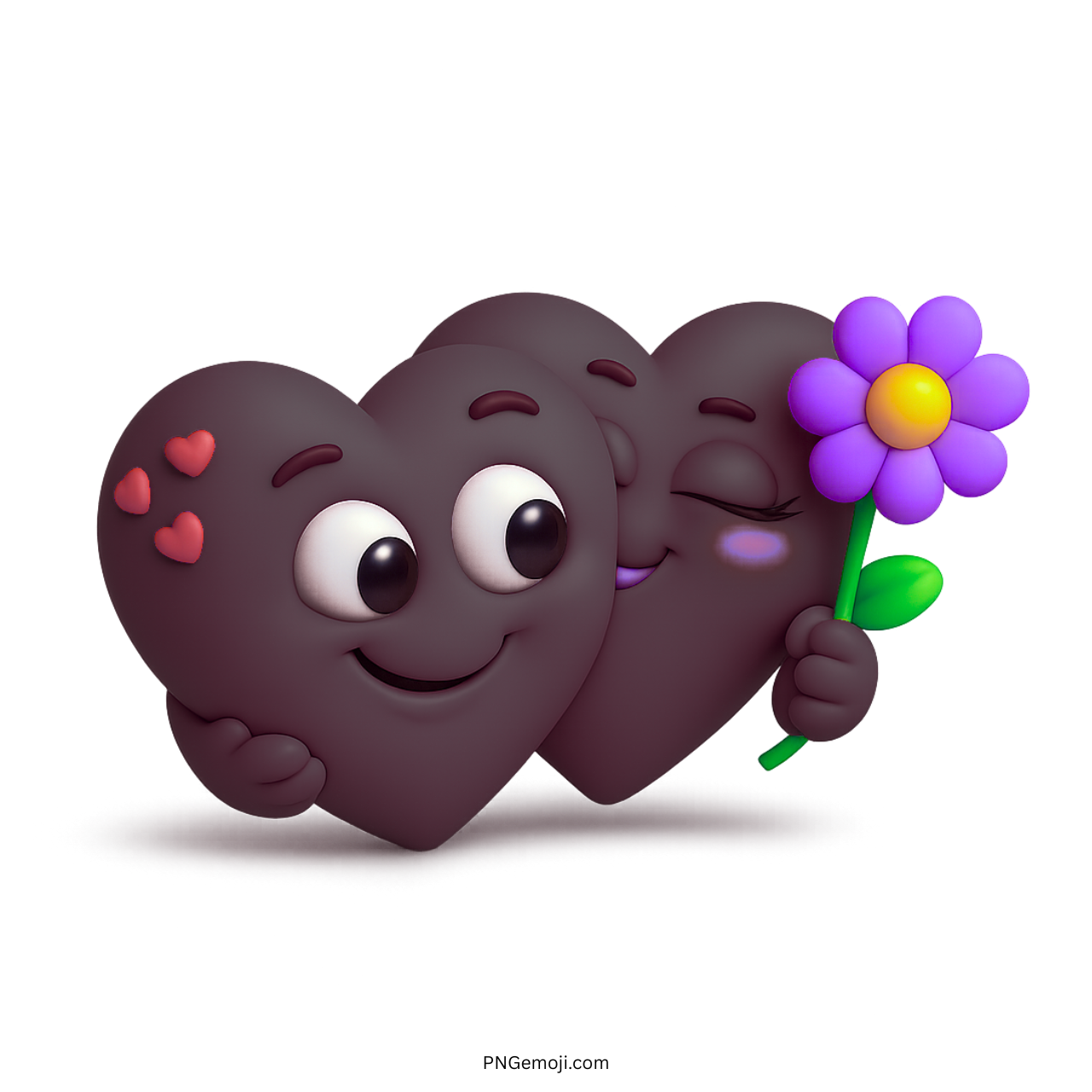 3D romantic black heart emoji couple holding flower in love cartoon style