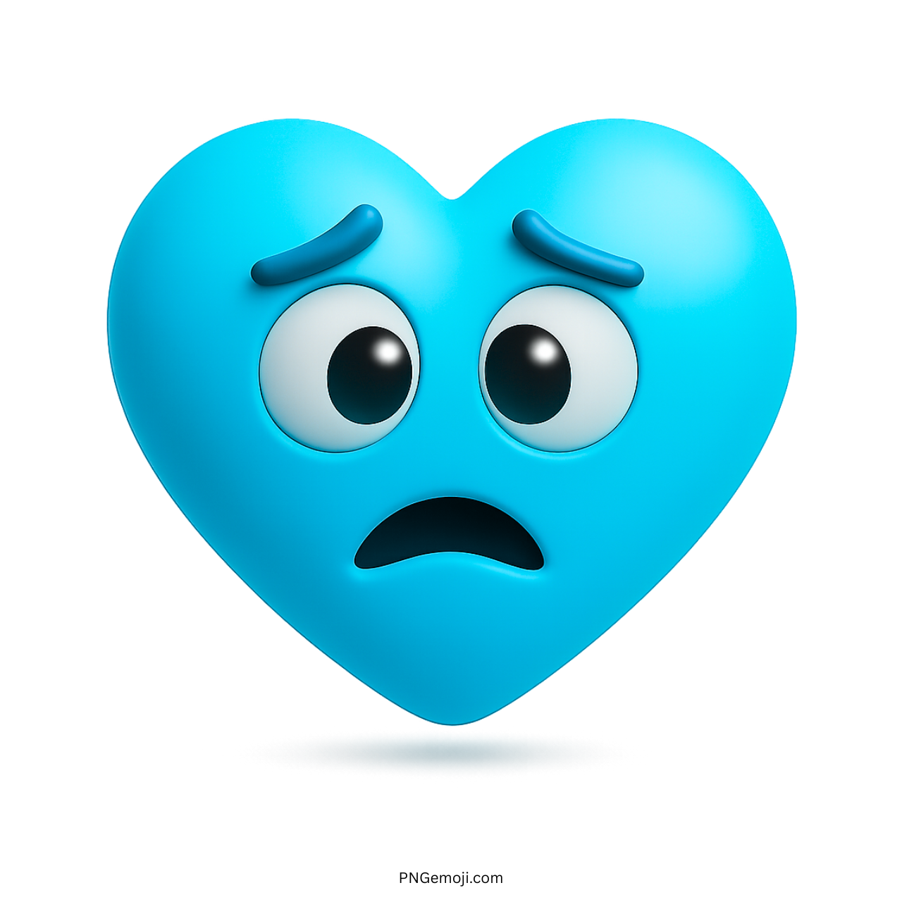 3D blue heart emoji with scared sad face and expressive eyes