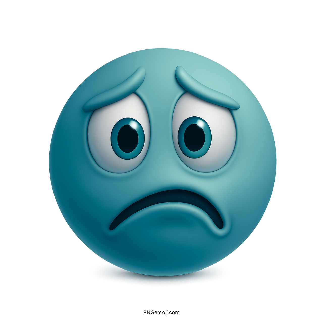 Slate blue sad emoji with big teary eyes and a distressed frown