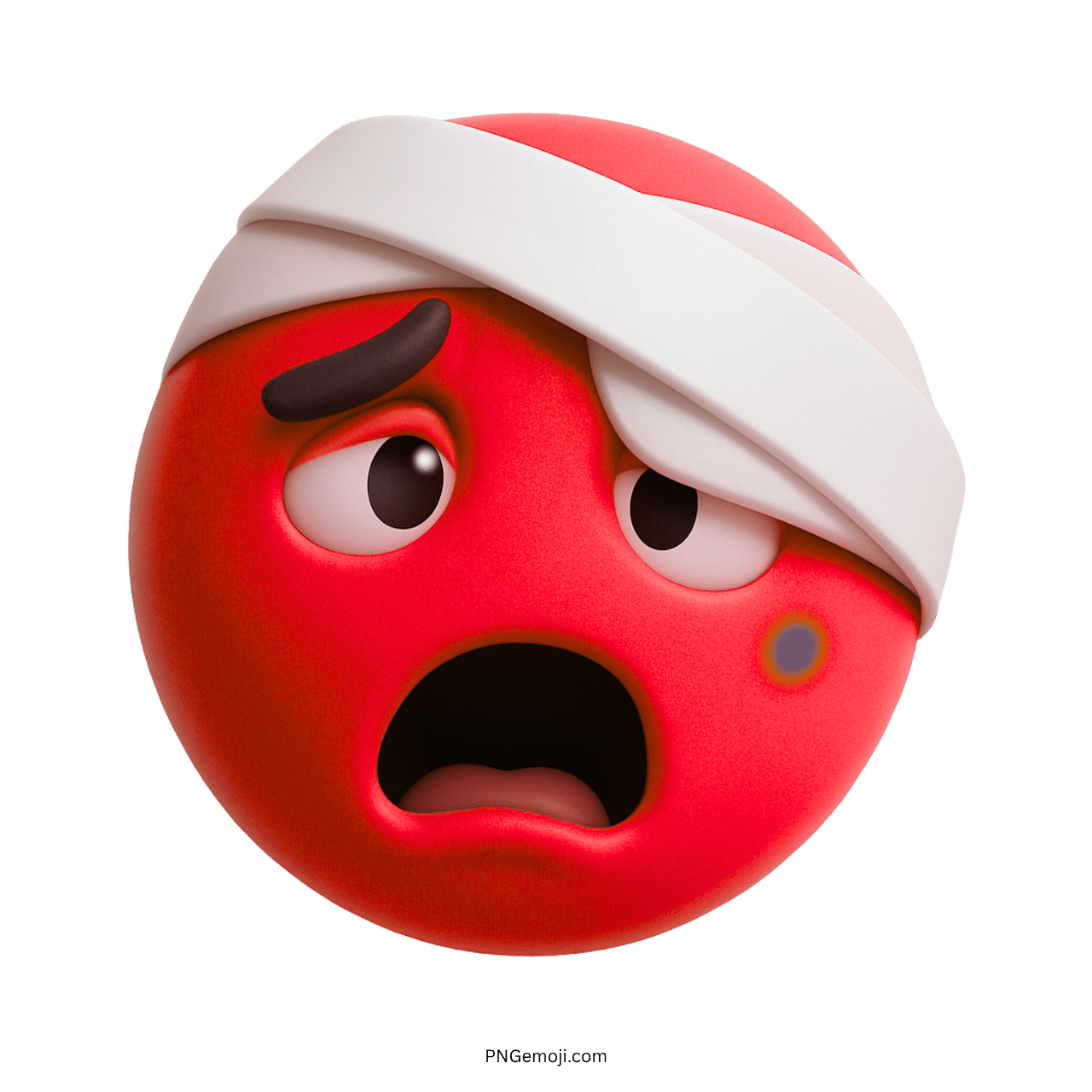 Sad emoji with a red face and head bandage, showing distress
