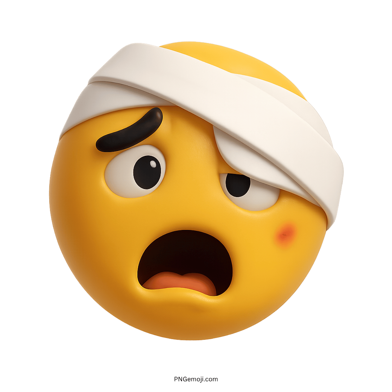 Sad emoji with a yellow face and head bandage, showing distress