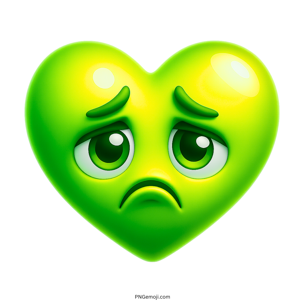 Green heart emoji with teary sad eyes showing emotional pain, sorrow, or jealousy