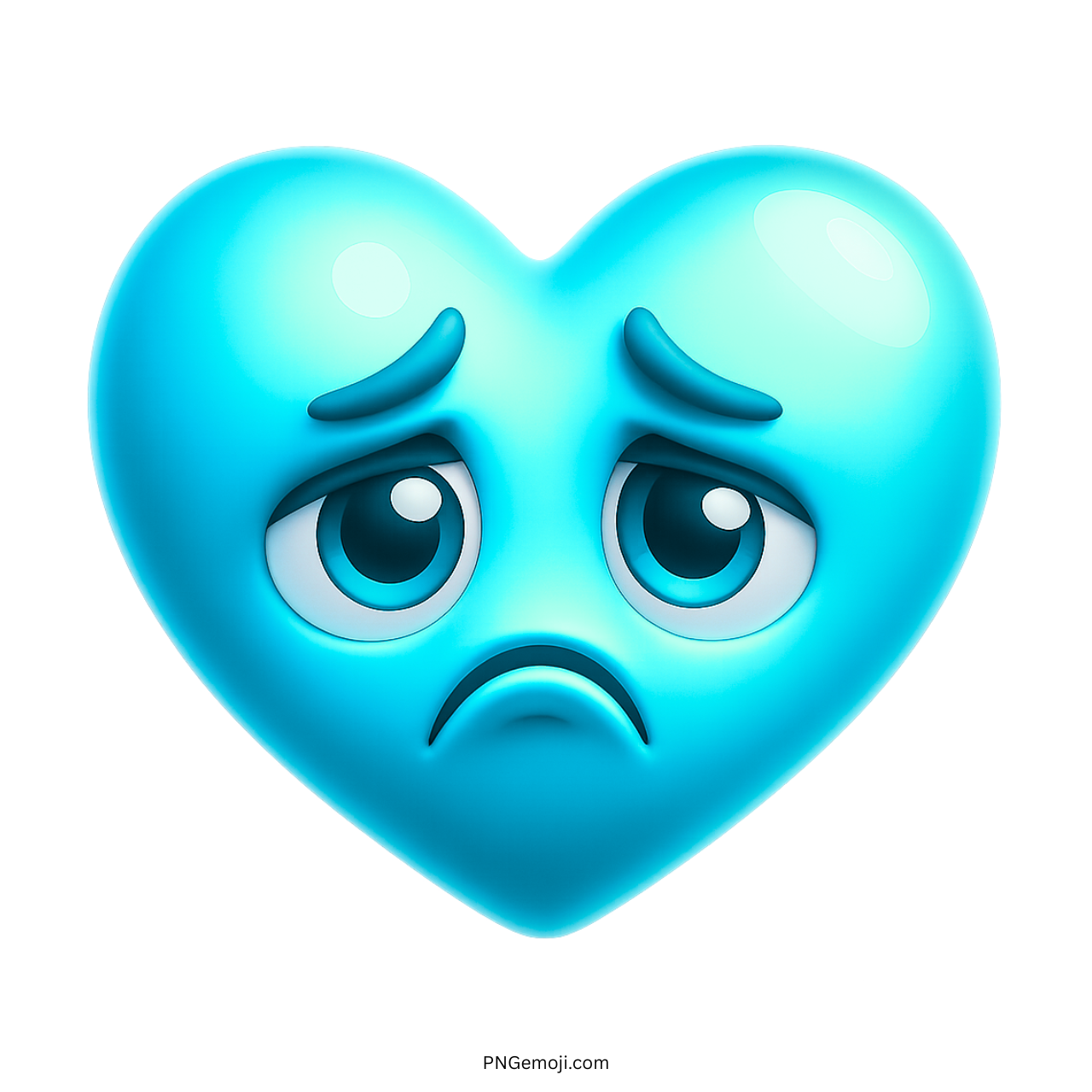 Light blue heart emoji with sad eyes expressing sorrow, emotional distress, or heartbreak