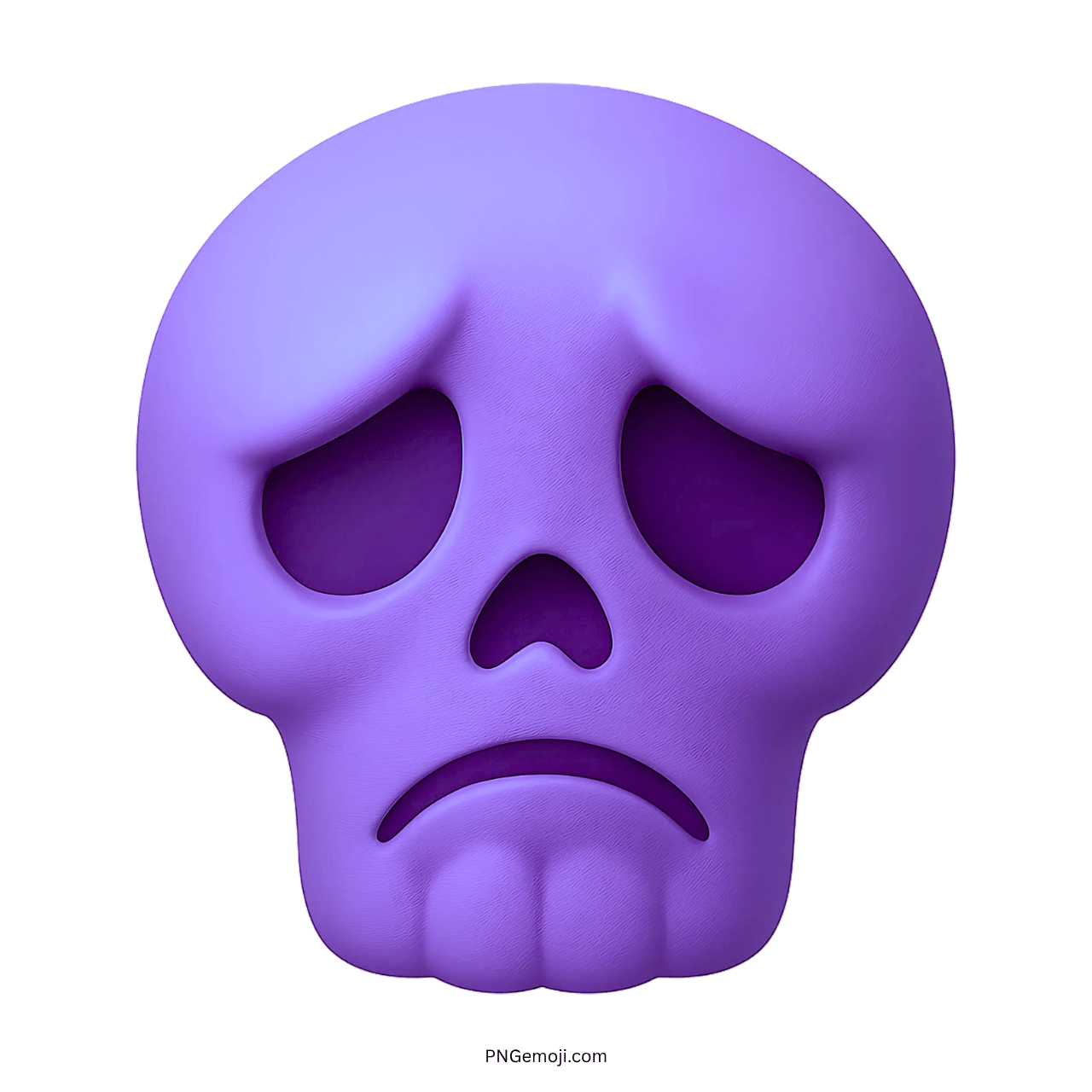 3D purple sad skull emoji with gloomy eyes and frowning face