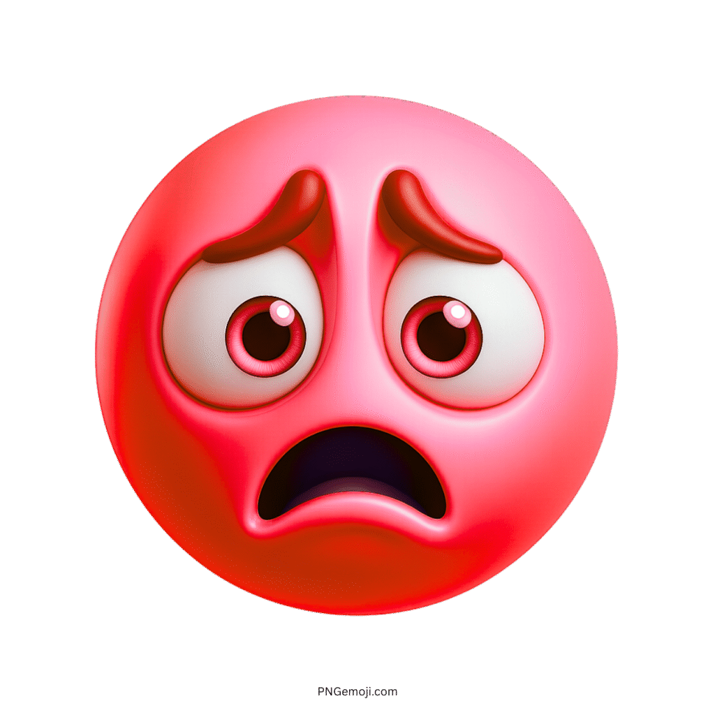 3D sad red emoji with distressed eyes and frown showing emotional panic