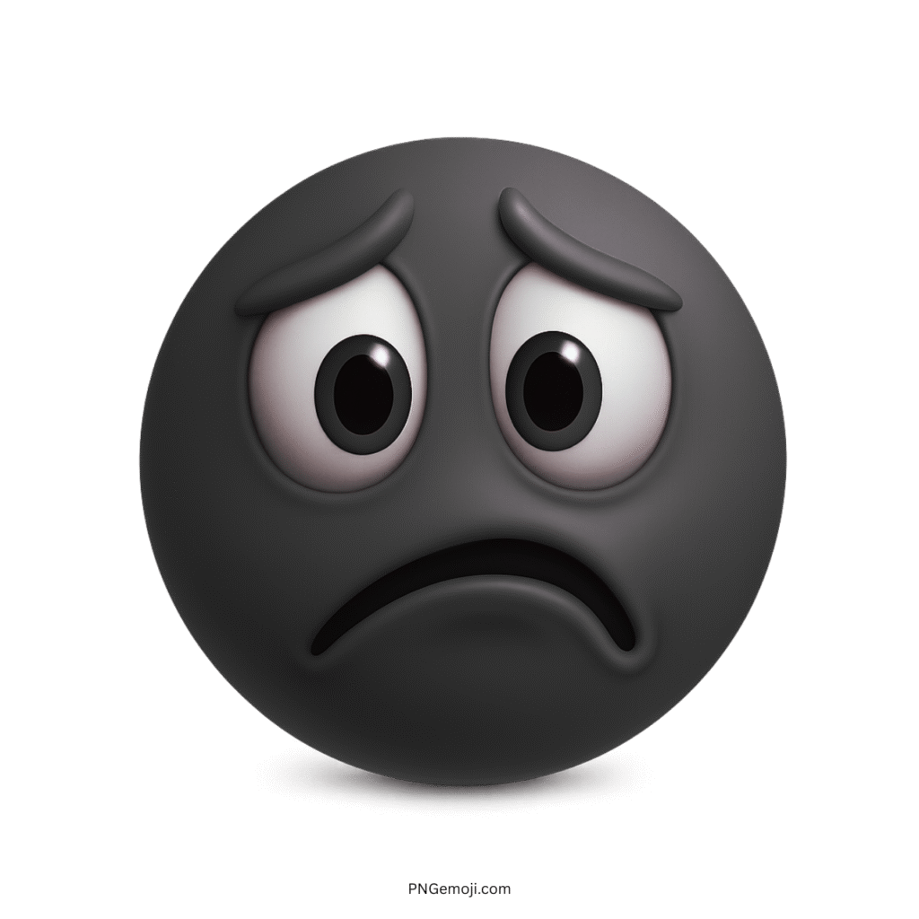 Sad black emoji face with large eyes and a worried, frowning expression