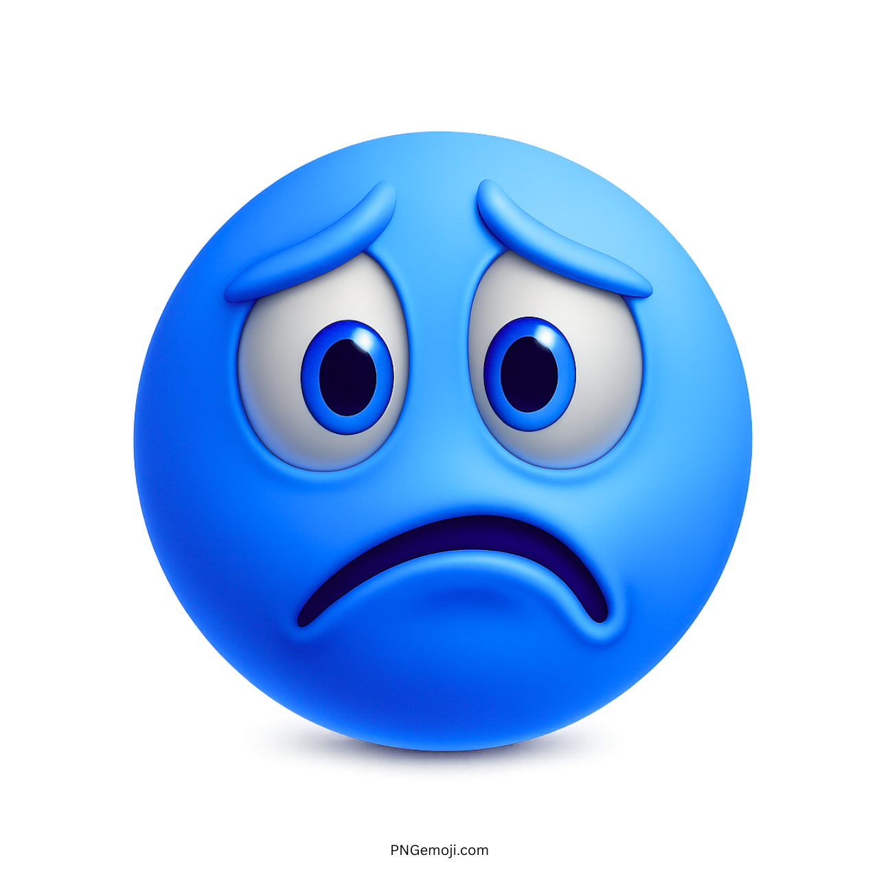 Sad sorry emoji with worried eyes and frowning blue face expression